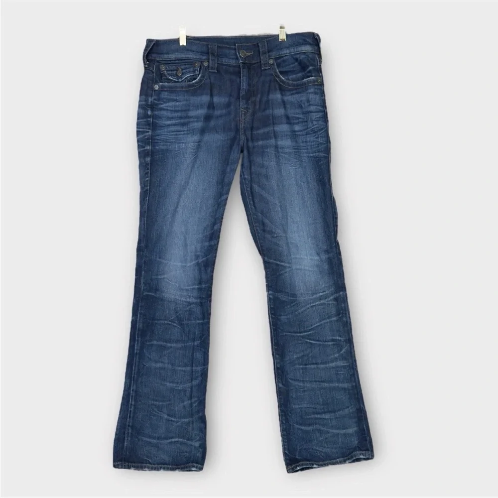 True Religion Billy Relaxed Bootcut Jeans Mens 34x33 Blue Western Skate Y2K Flap
